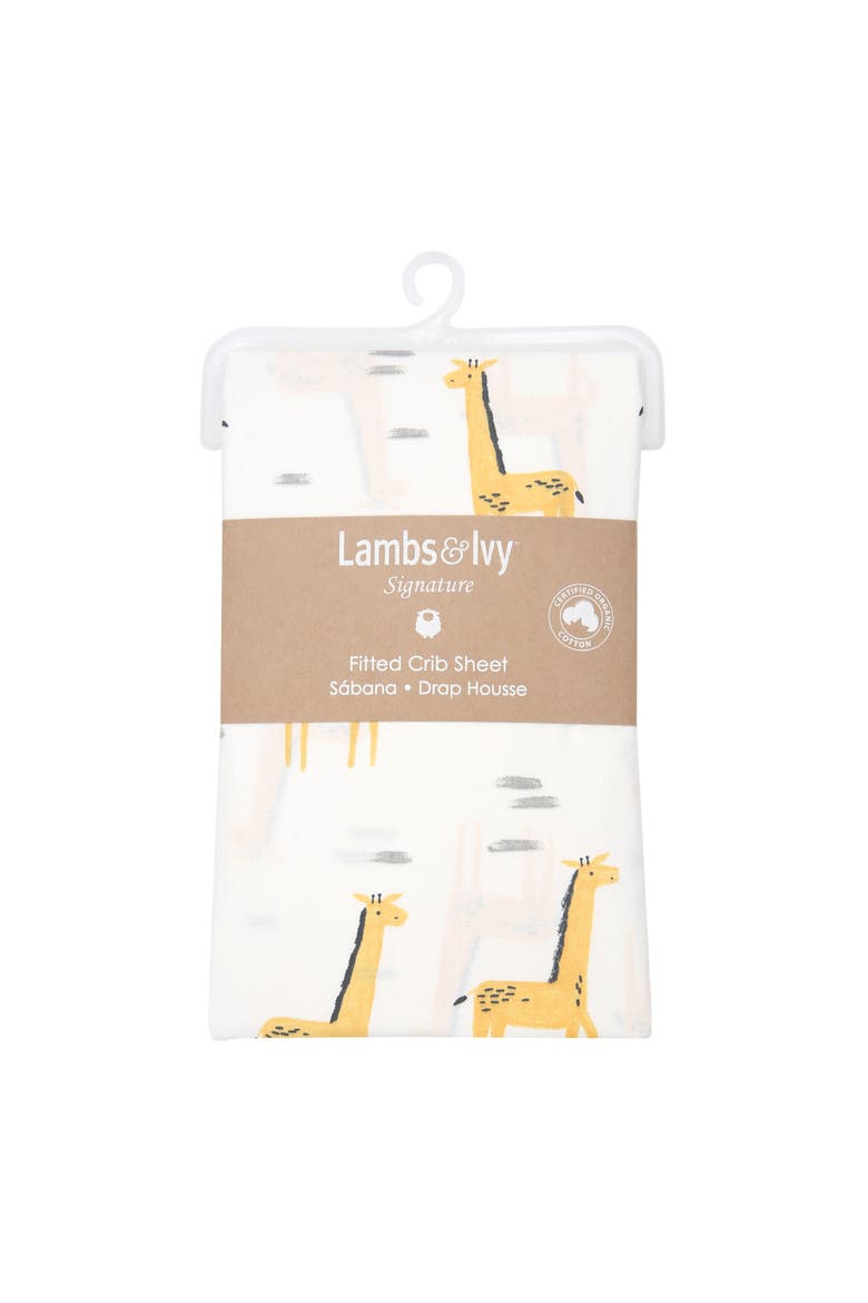 Signature Giraffe Organic Cotton Fitted Crib Sheet, Alternate, color, Yellow