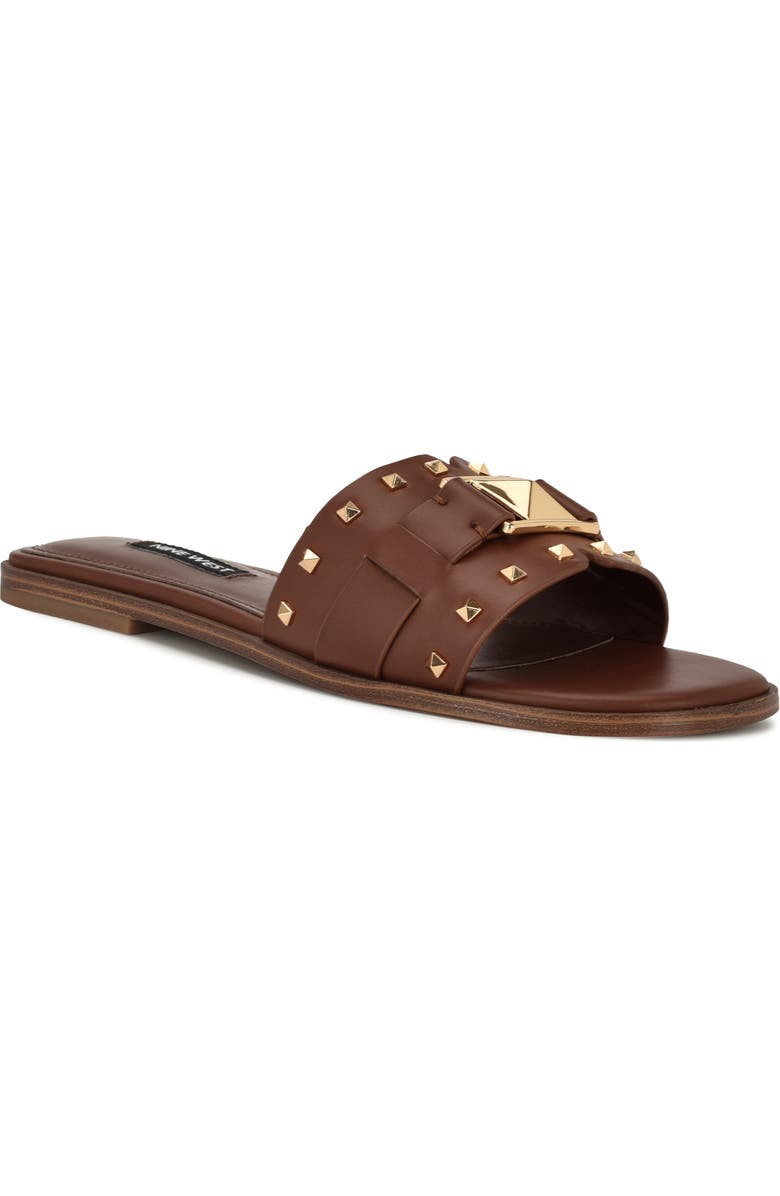 Nine West Griyen Studded Slide Sandal, Main, color, Medium Brown 211