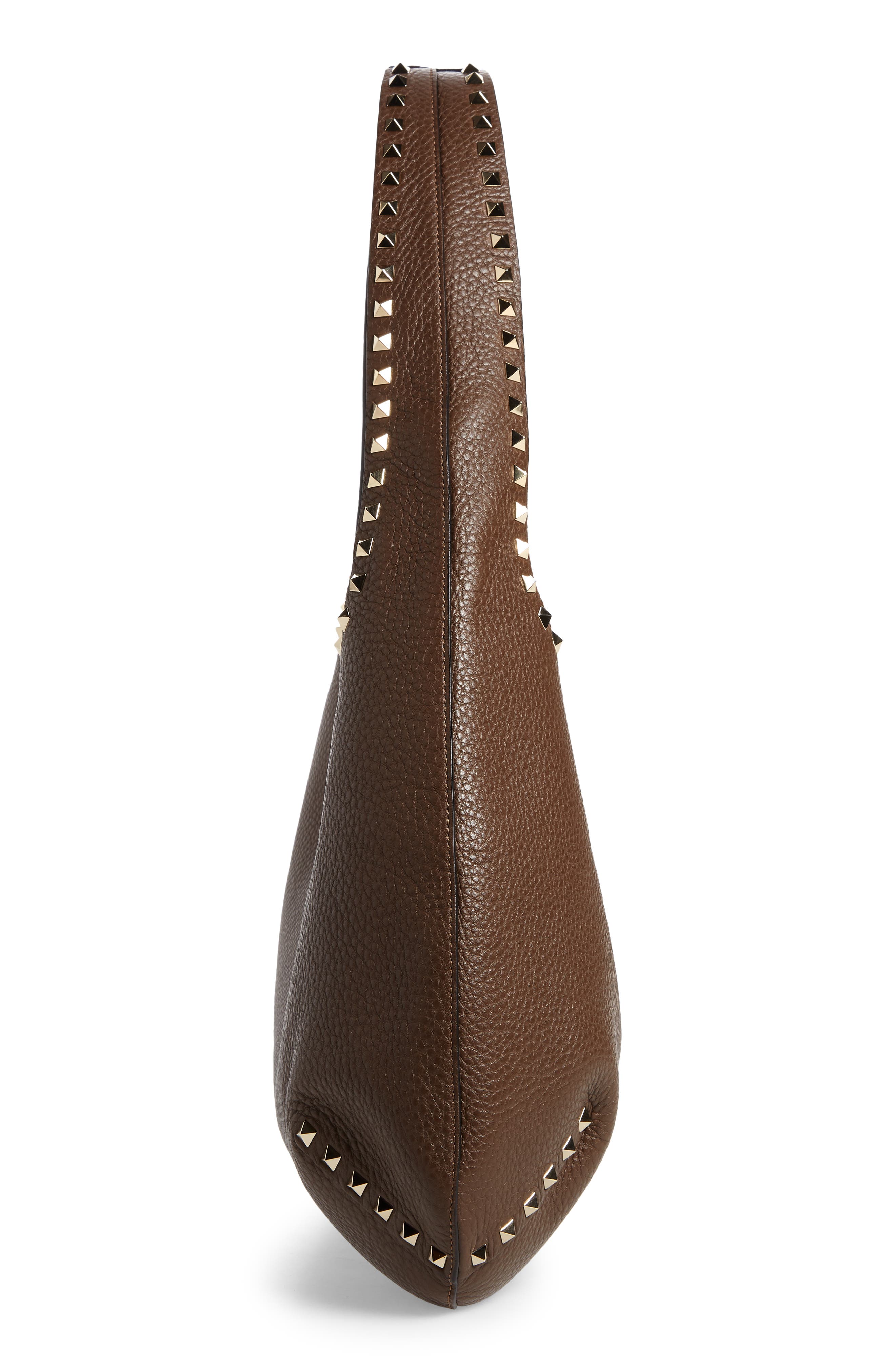 Rockstud Leather Hobo Bag, Alternate, color, DEEP TAUPE