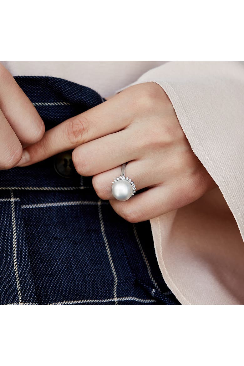 South Sea Pearl & Diamond Sage Ring, Alternate, color, White Gold