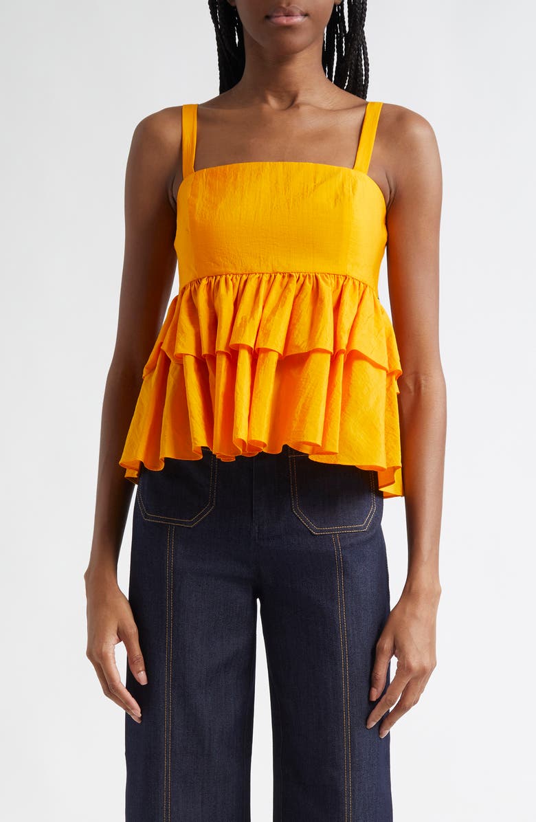 Cinq à Sept Lilwen Tiered Smocked Cotton Blend Top, Main, color, Papaya