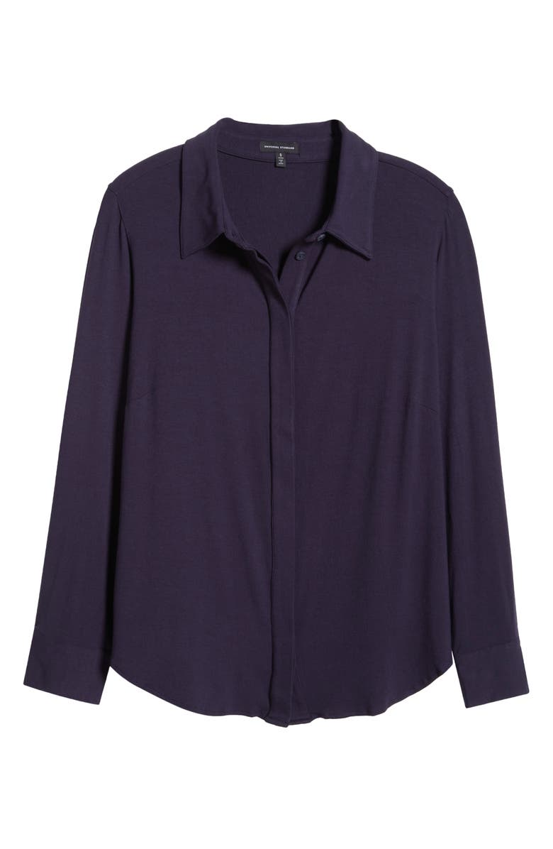 Universal Standard Elbe Button-Up Shirt, Alternate, color, Midnight