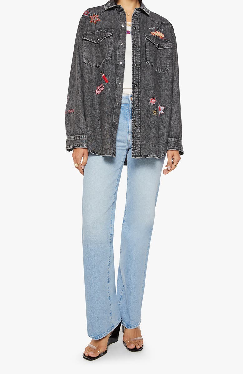 MOTHER The Exes & Ohs Embroidered Denim Western Shirt, Alternate, color, Lightning Rod