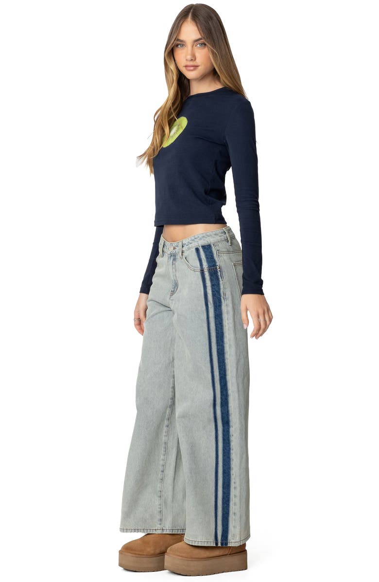 EDIKTED Kiwi Long Sleeve Graphic T-Shirt, Alternate, color, Navy