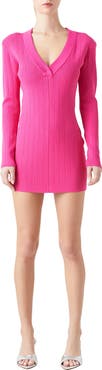 Grey Lab Power Shoulder Long Sleeve Knit Minidress