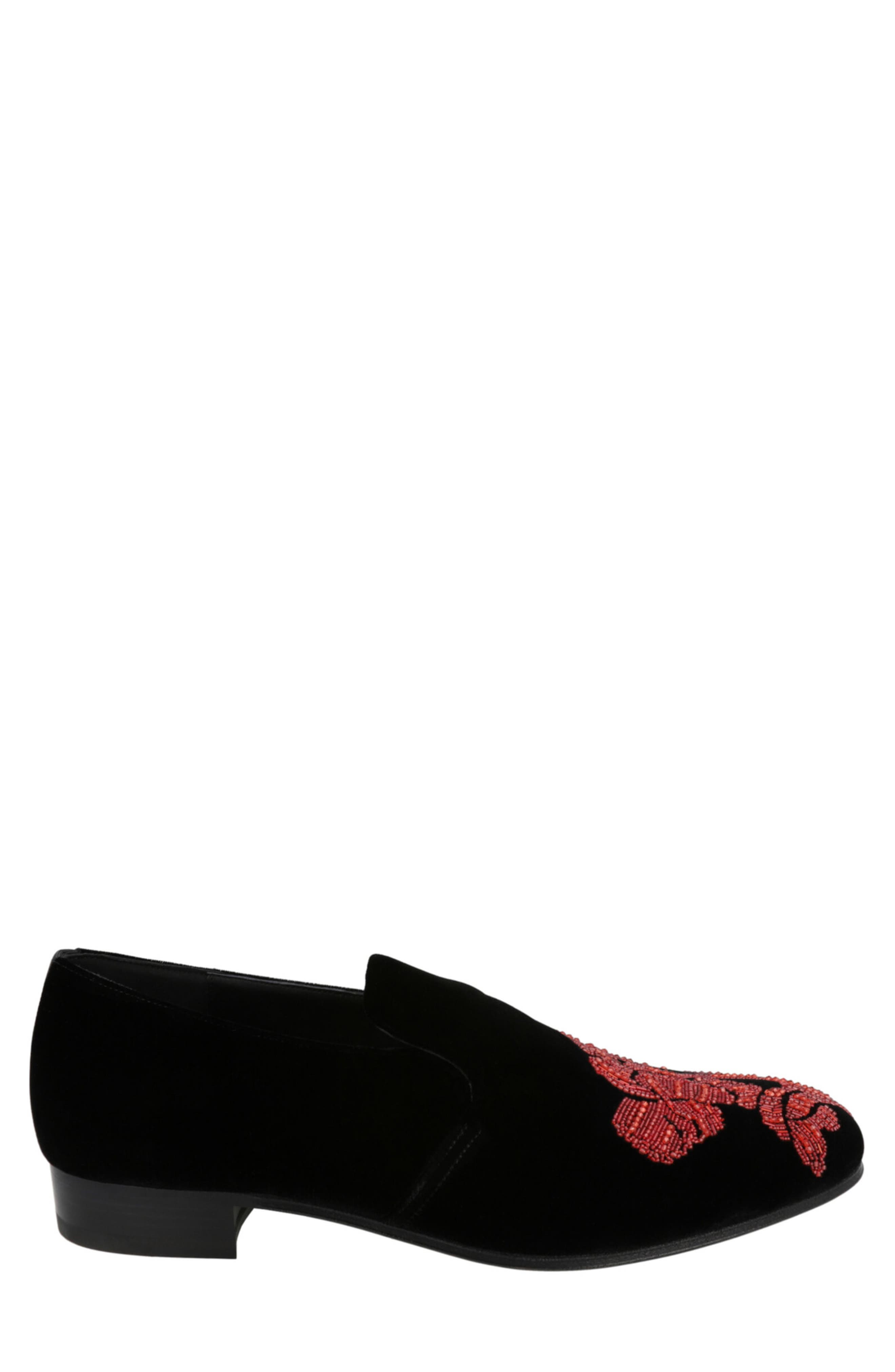 Alexander McQueen Puma Beaded Orchid Velvet Loafer, Alternate, color, Black Red
