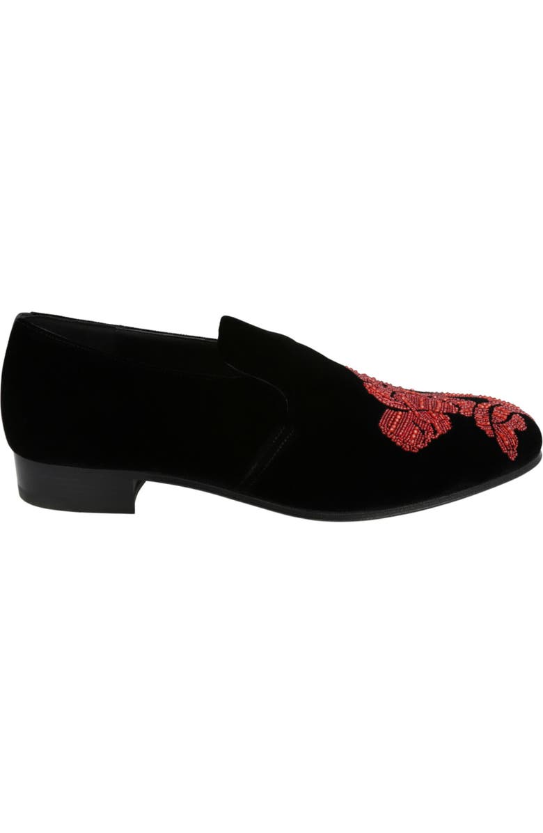 Alexander McQueen Puma Beaded Orchid Velvet Loafer, Alternate, color, Black Red