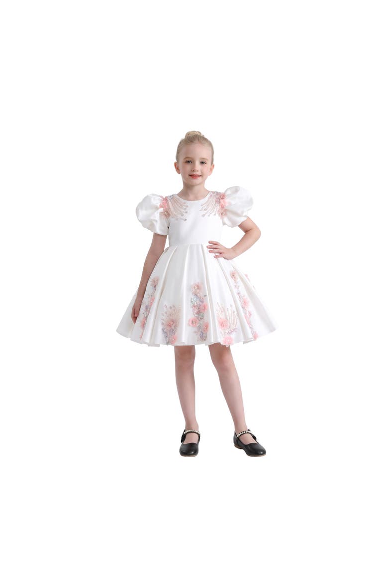 Noeline Floral Applique Dress, Alternate, color, White