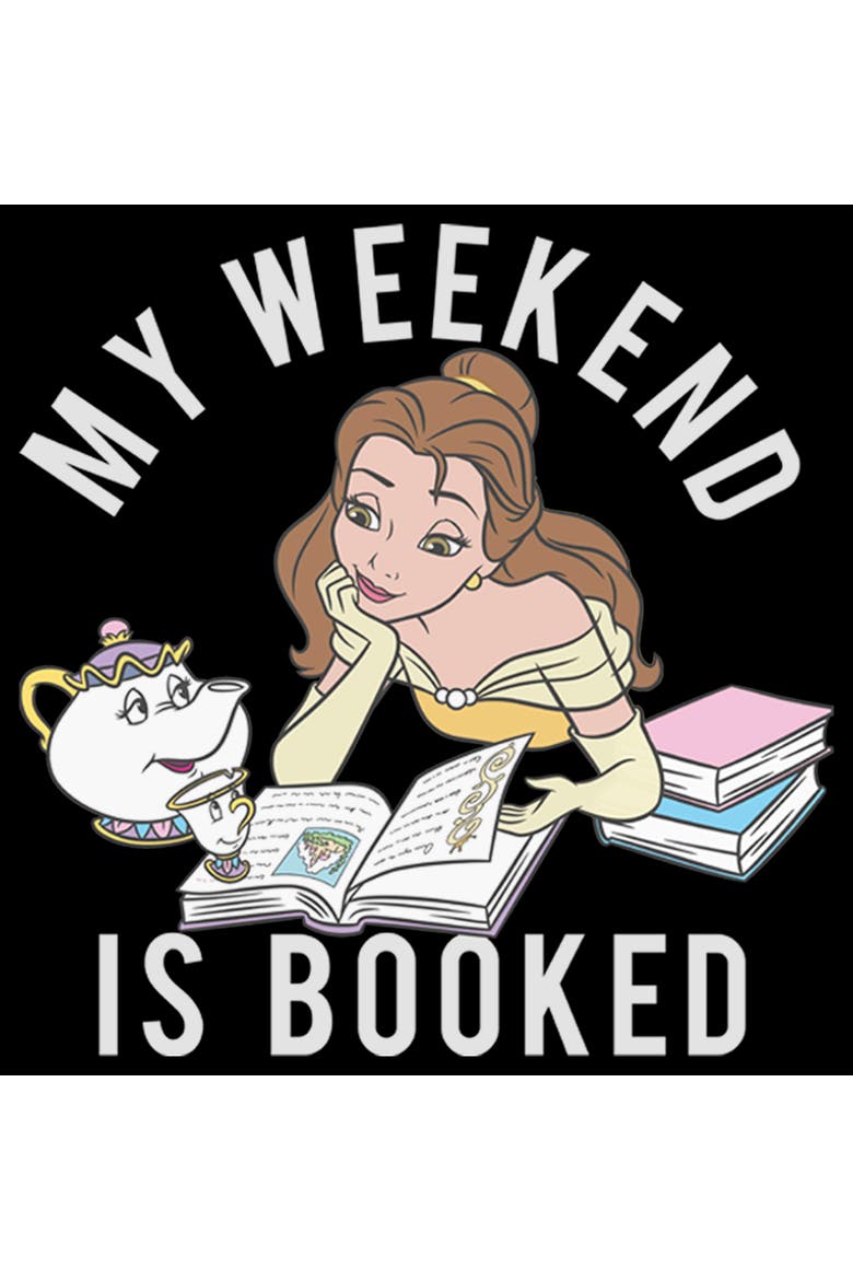 Junior's Beauty and the Beast Belle My Weekend is Booked  Sweatshirt, Alternate, color, Black