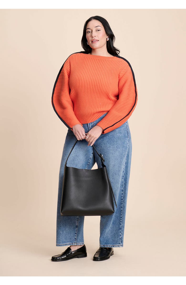 ELOQUII Rounded Sleeve Sweater, Alternate, color, Spicy Orange