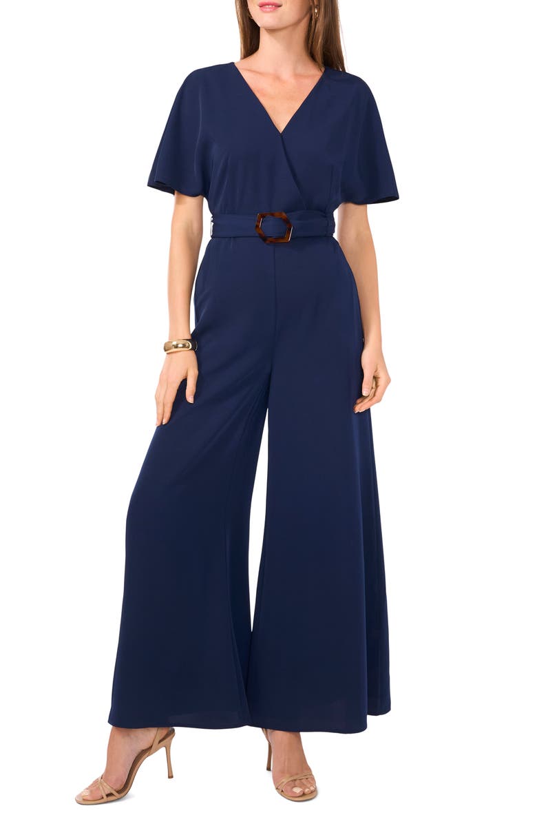 Vince Camuto Open Back Wide Leg Belted Jumpsuit, Main, color, Classic Navy
