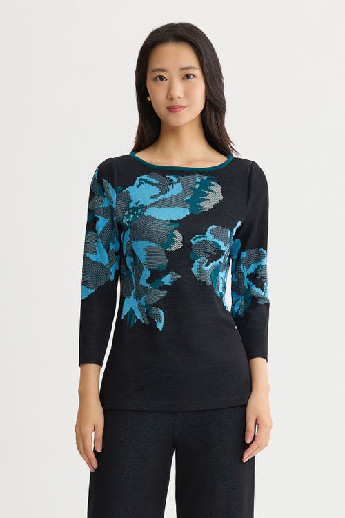 Ming Wang Floral Jacquard Knit Tunic In Deep Teal