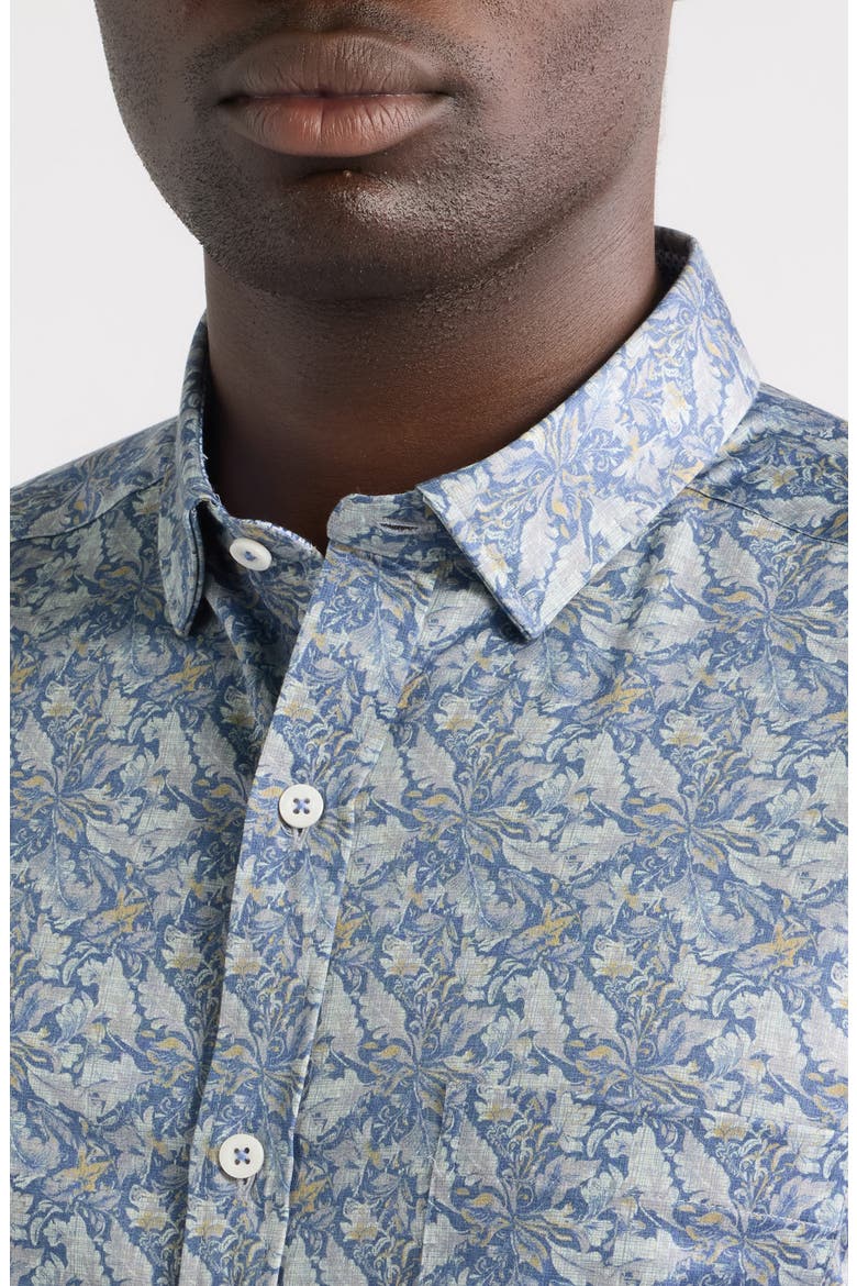 Logan Print Button-Up Shirt, Alternate, color, BLUE / GRAY FOLIAGE