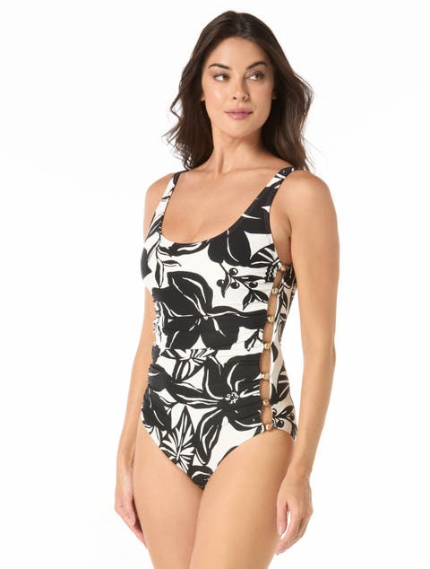 Amorphic Beaded Scoop Neck One-Piece Swimsuit
