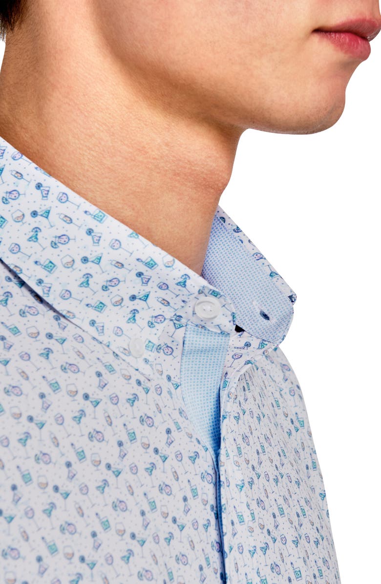 CONSTRUCT Cocktail Print Short Sleeve Button-Up Shirt, Alternate, color, White