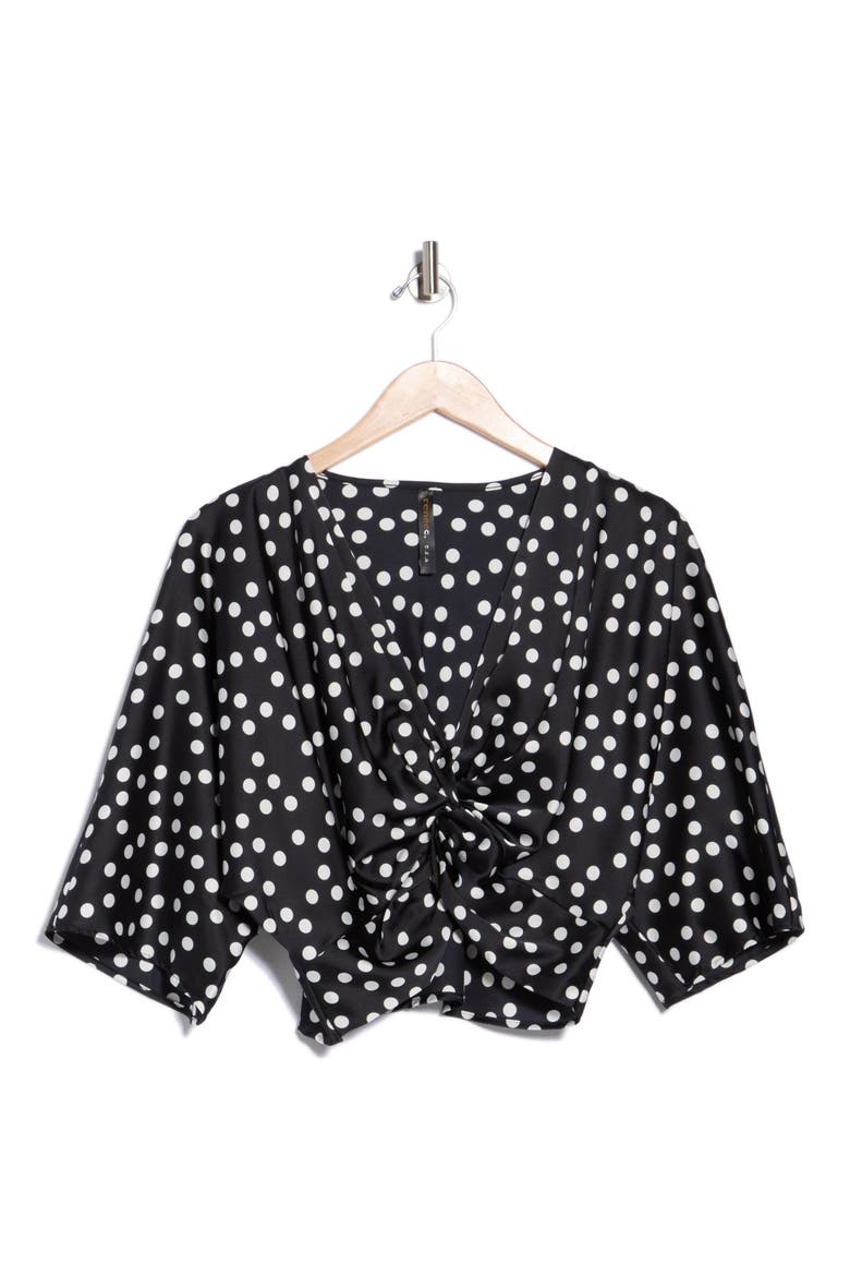 Polka Dot Front Twist Top, Alternate, color, BLACK