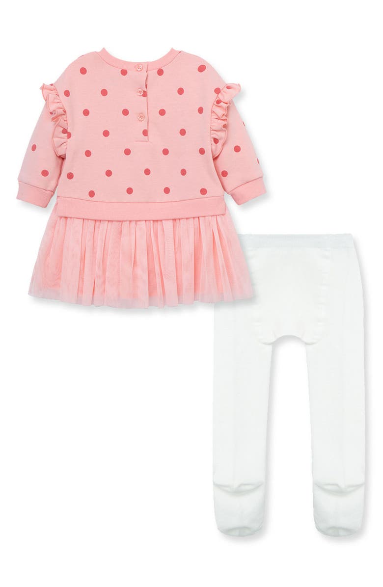 Little Me Polka Dot Ruffle Long Sleeve Dress & Tights Set, Alternate, color, 