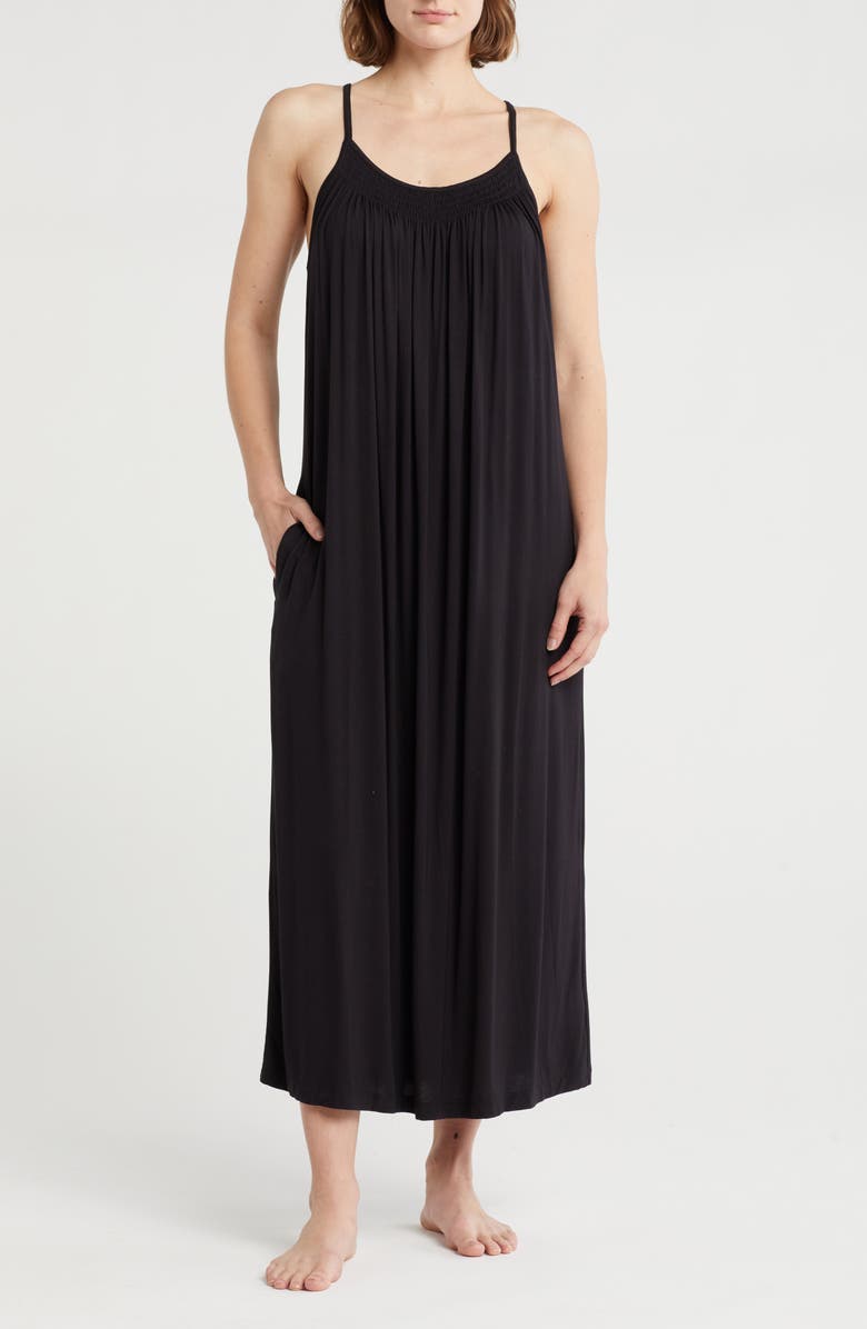 NORDSTROM RACK Tranquility Smocked Nightgown, Main, color, Black