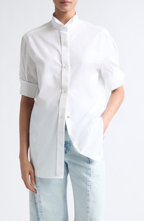 Short Sleeve Cotton Poplin Snap-Front Shirt