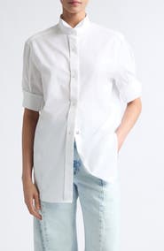 Maison Margiela Short Sleeve Cotton Poplin Snap-Front Shirt