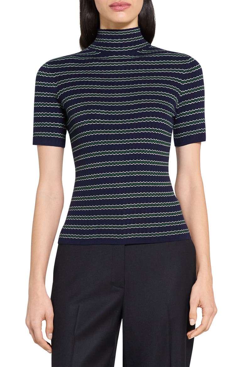 Leenda Stripe Merino Wool Mock Neck Sweater, Main, color, DEEP NAVY MULTI