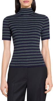 Theory Leenda Stripe Merino Wool Mock Neck Sweater