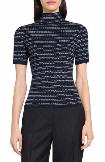 Theory Leenda Stripe Merino Wool Mock Neck Sweater