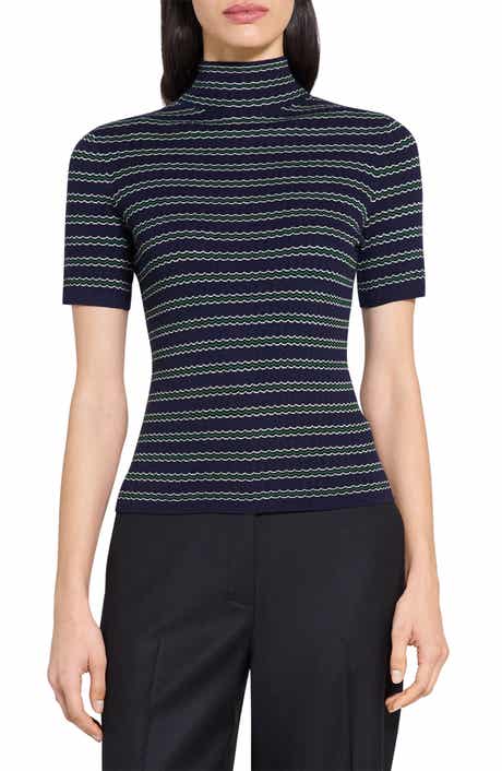 Theory Leenda Stripe Merino Wool Mock Neck Sweater