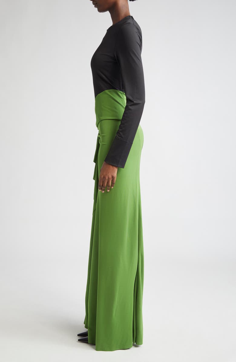 Victoria Beckham Colorblock Ruched Long Sleeve Jersey Gown, Alternate, color, 