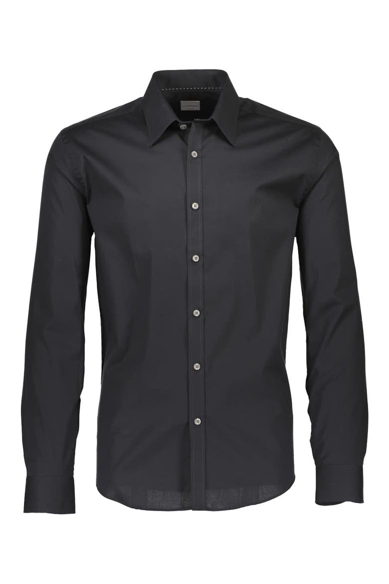 Long Sleeve Stretch Regular Fit Shirt, Alternate, color, BLACK