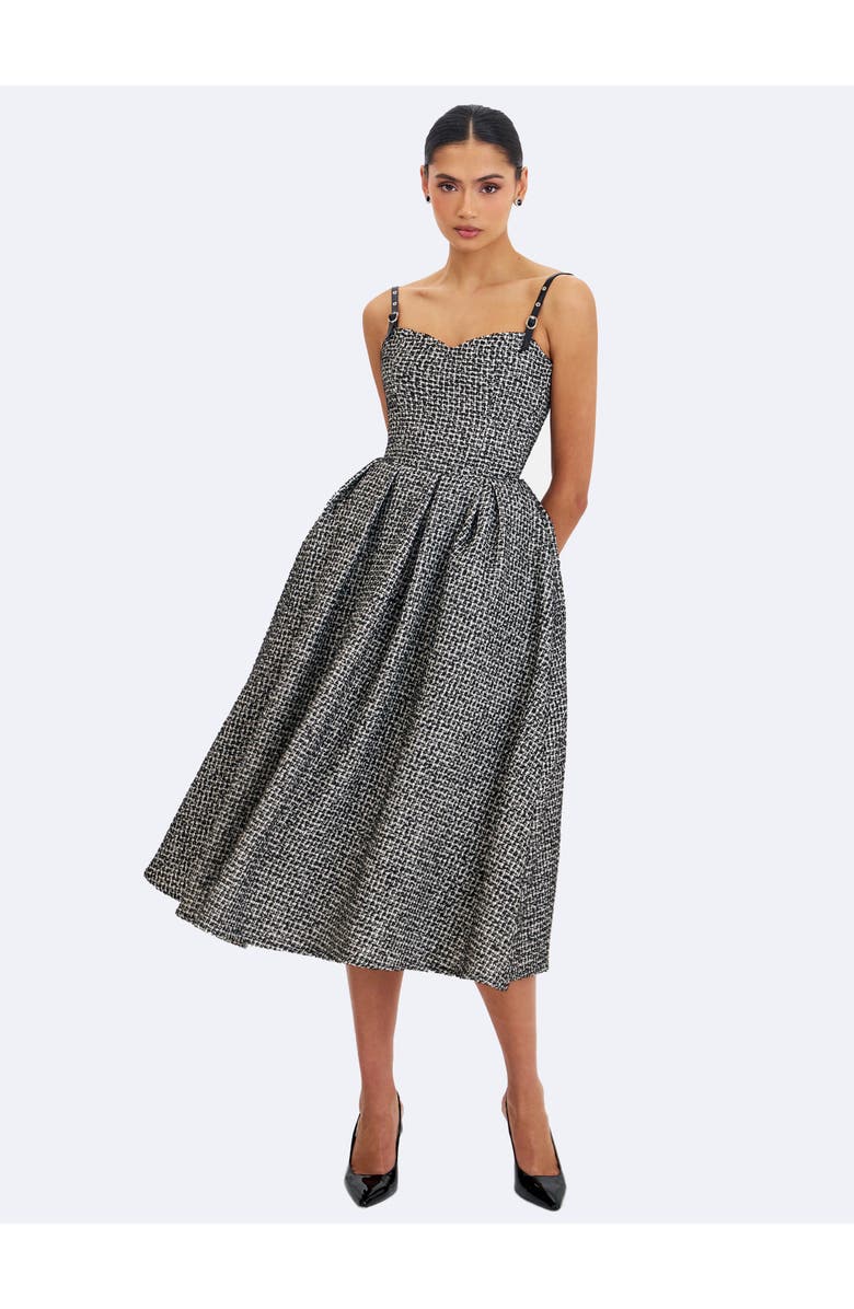 Miss Circle Katalina Tweed Backless Midi Dress, Alternate, color, Black And White