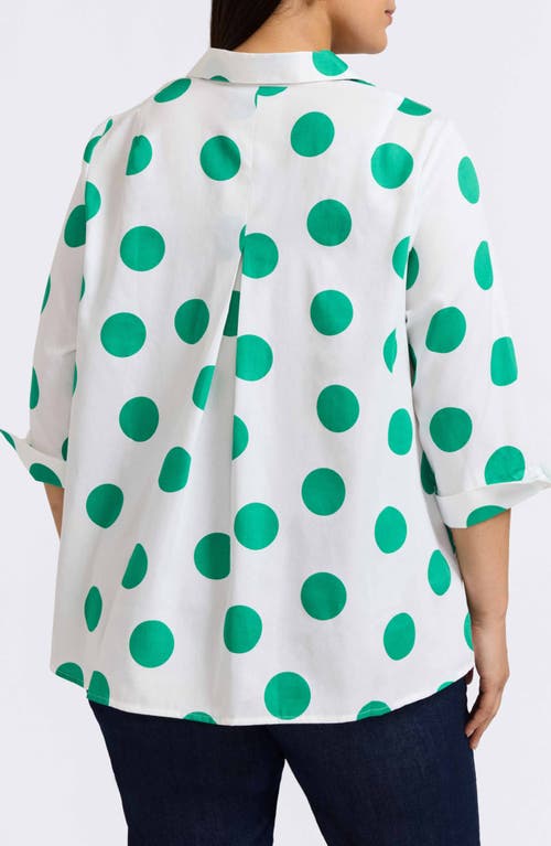 Foxcroft Agnes Dot Print Three-quarter Sleeve Cotton Popover Top In White