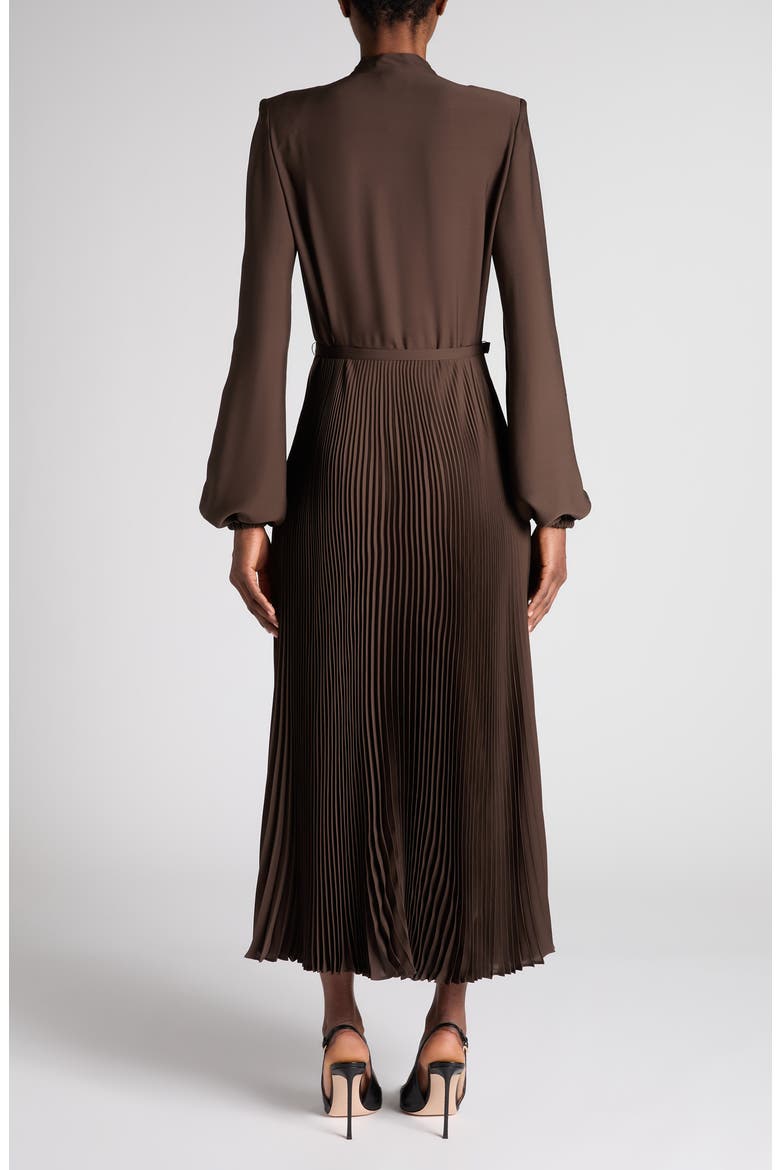 Lavalliere Pleated Long Sleeve Shirtdress, Alternate, color, MUSK