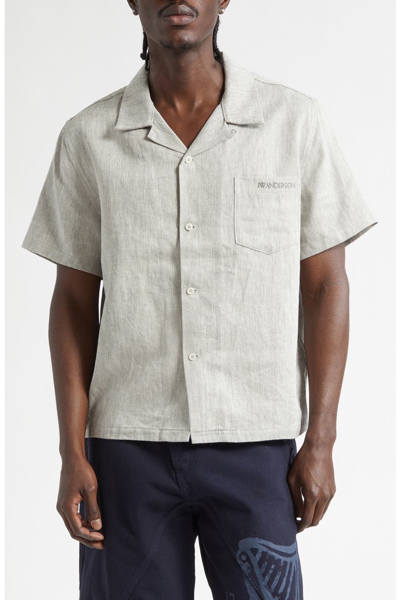 x Guinness Jacquard Linen & Cotton Camp Shirt, Main, color, CLAY
