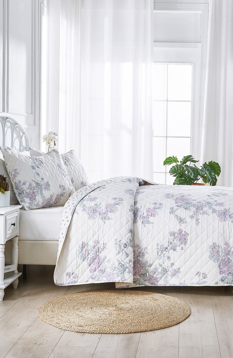 MELANGE HOME Rose Percale Cotton Quilt & Shams Set, Alternate, color, Violet