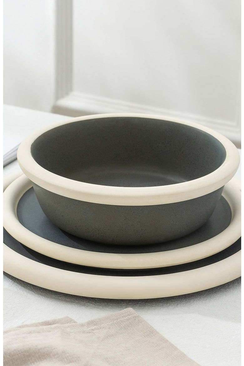 Capri Stoneware 12-Piece Dinnerware Set, Alternate, color, Grey-Blue