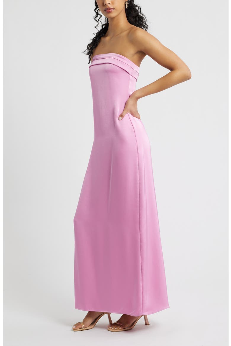 Strapless Satin Gown, Alternate, color, PINK MOONLITE