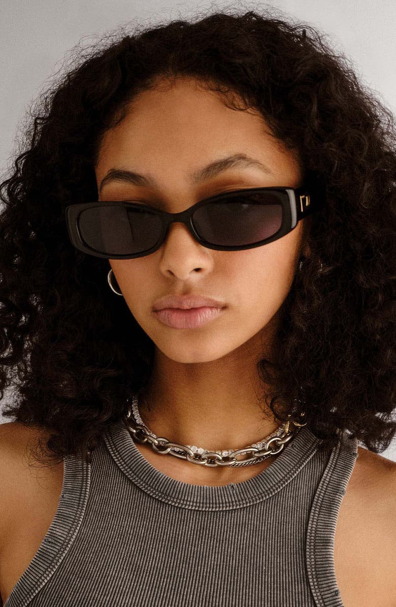 Le Specs Starlight Rectangular Sunglasses, Alternate, color, Black/ Smoke Mono Pol