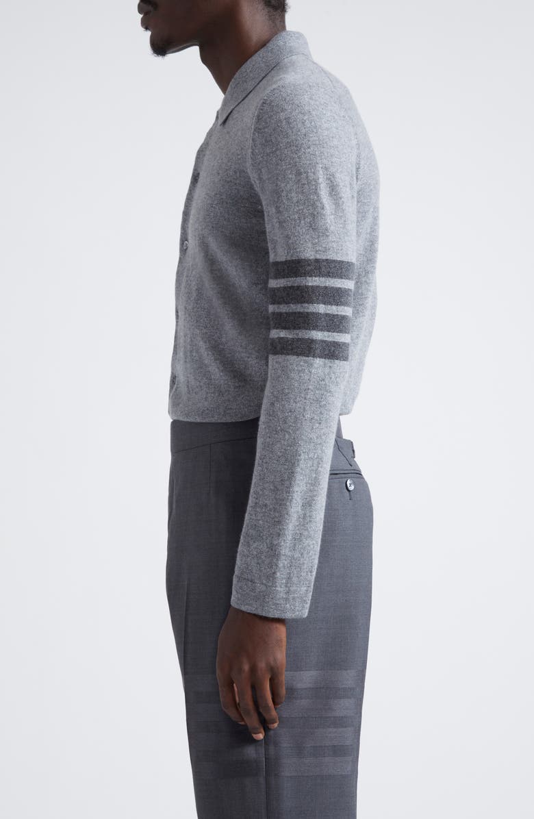 Thom Browne 4-Bar Cashmere Polo Cardigan, Alternate, color, Light Grey