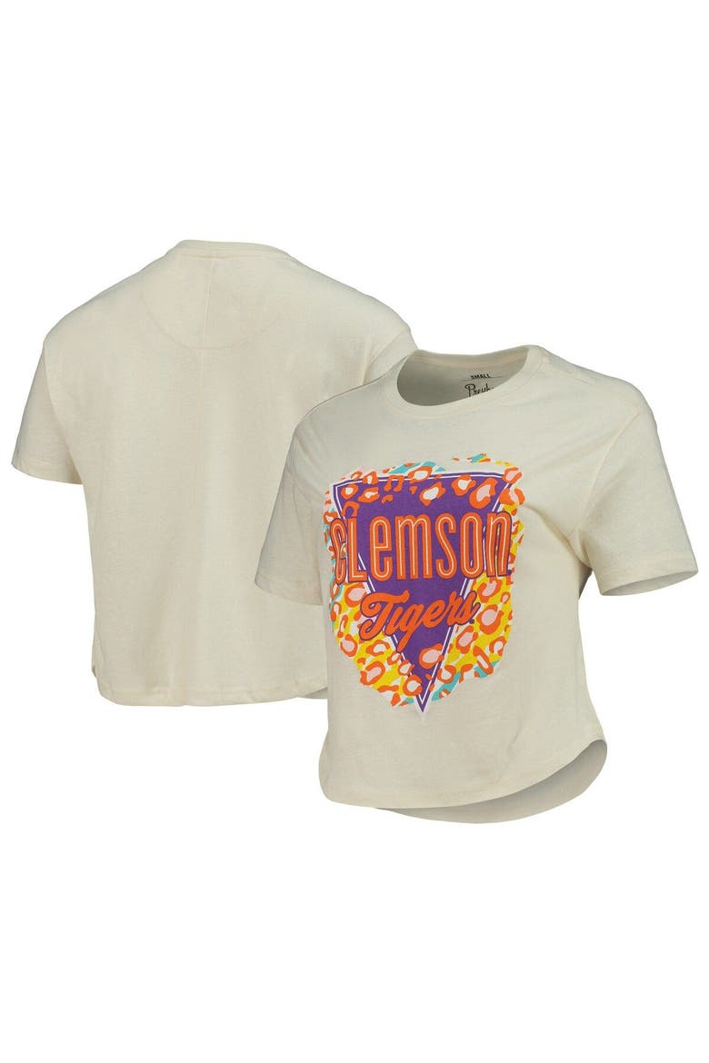 Women's Pressbox Cream Clemson Tigers Taylor Animal Print Cropped T-Shirt, Main, color, Cream