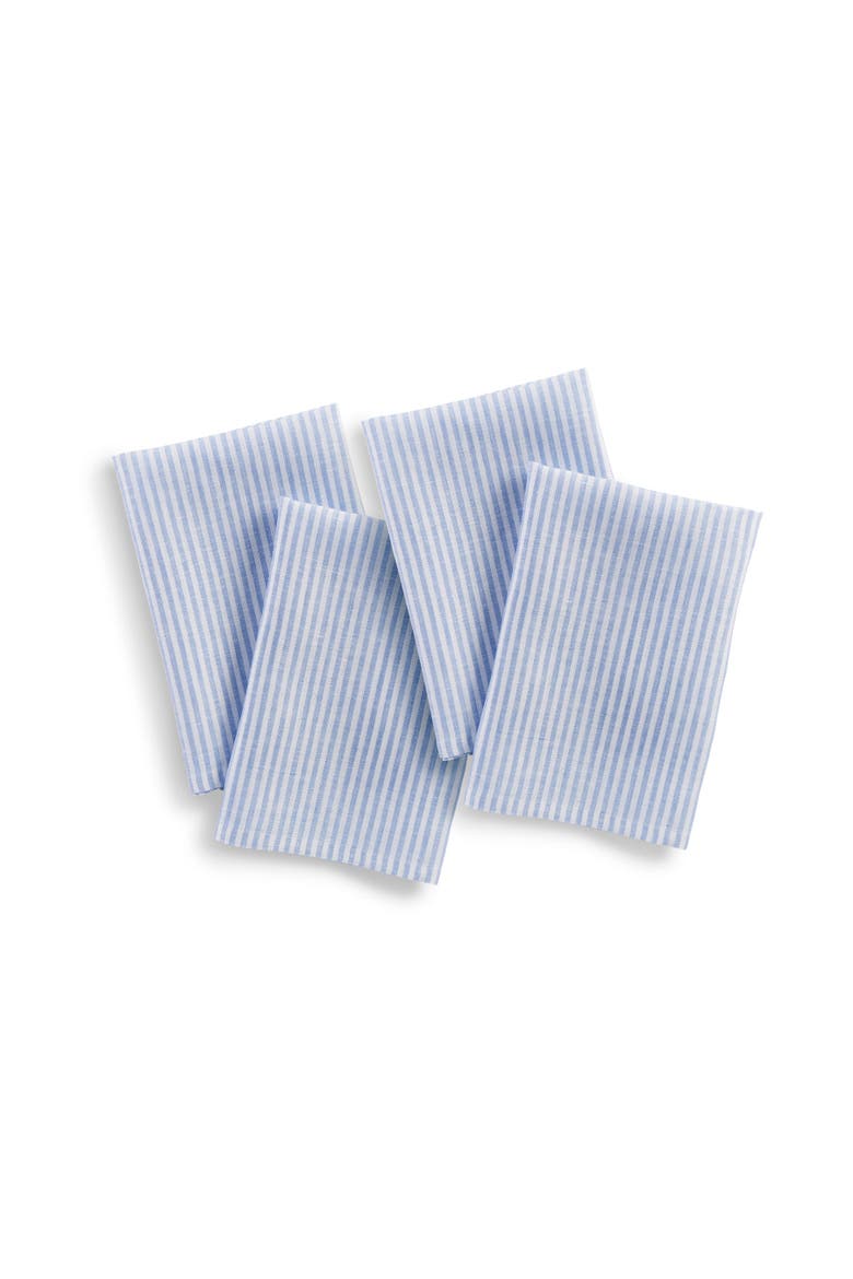 Linen Dinner Napkins Set of 4, 20 x 20" - Narrow Stripe, Main, color, Cornflower Blue and White