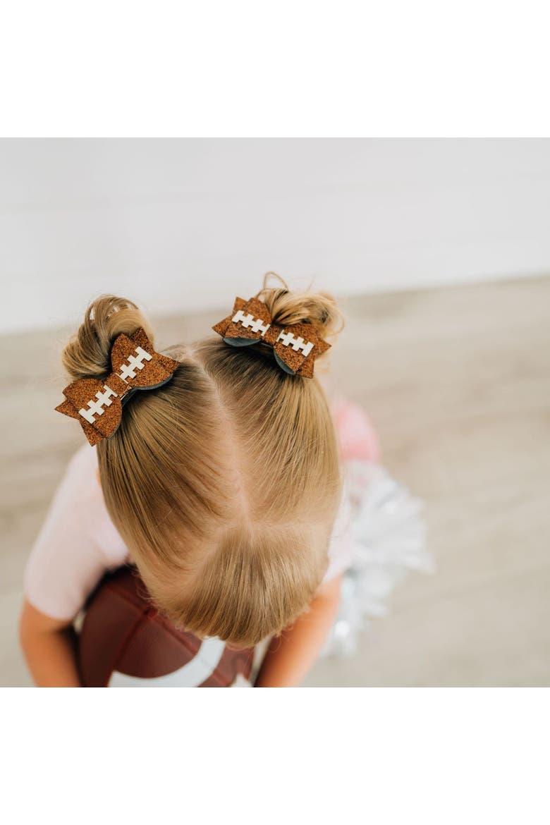 Game Day Glitter Bow Clip Set, Alternate, color, Brown