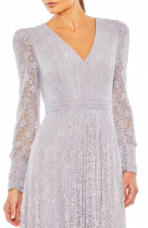 MAC DUGGAL MAC DUGGAL BEADED LACE LONG SLEEVE WRAP OVER GOWN