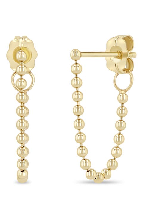 14K Yellow Gold Ball Chain Front/Back Earrings