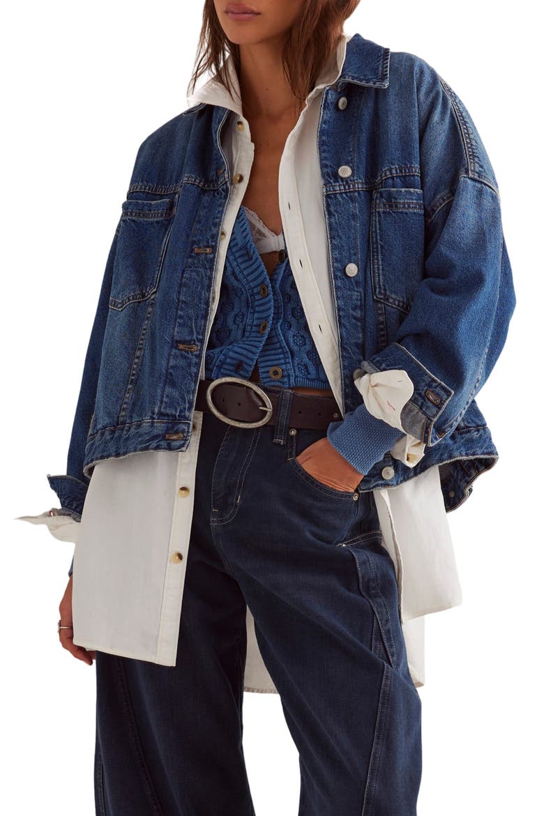 We The Free Opal Swing Denim Trucker Jacket, Main, color, GOT THE BLUES