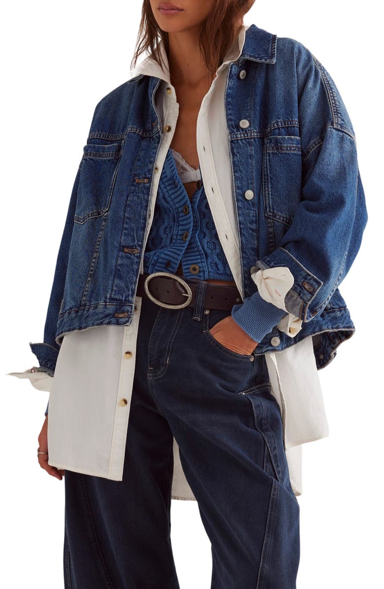Free People We The Free Opal Swing Denim Trucker Jacket, Main, color, Got The Blues