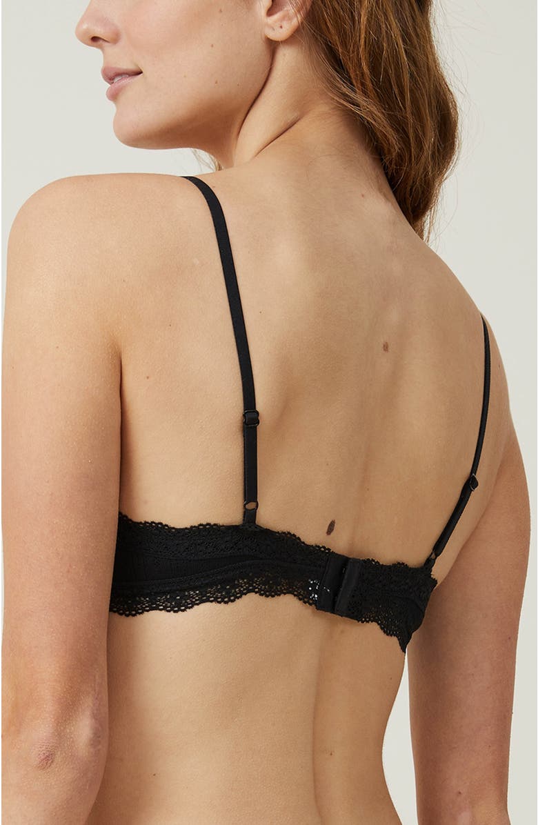 COTTON ON BODY Women's Organic Cotton Lace Triangle Padded Bralette, Alternate, color, Black