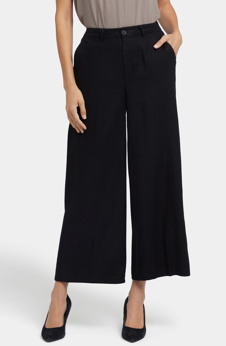 NYDJ Morgan Stretch Linen Wide Leg Ankle Pants, Main, color, Black