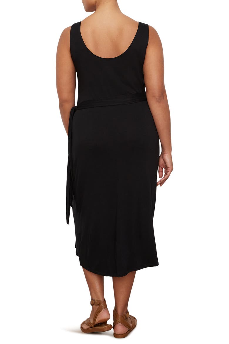 Faux Wrap Midi Dress, Alternate, color, BLACK