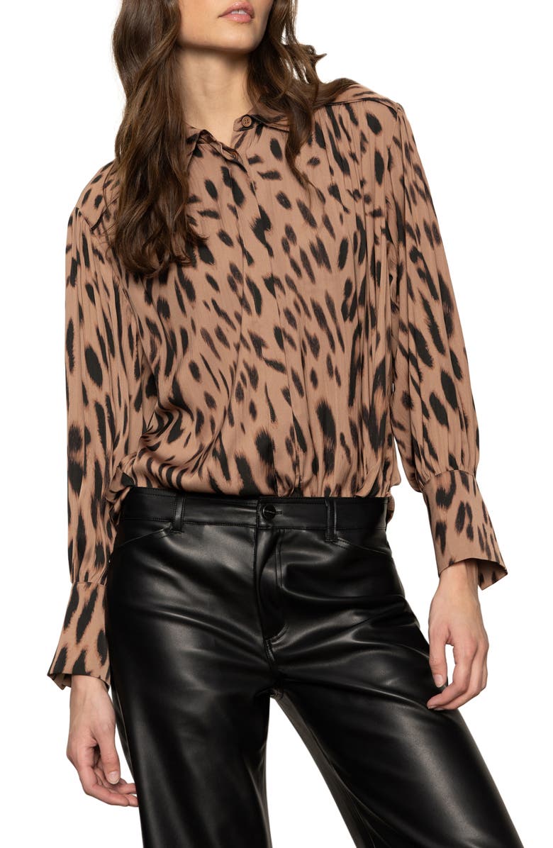 Sanctuary Rebel Abstract Animal Print Button-Up Shirt, Main, color, Mocha Leo